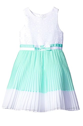 Youngland Girl's Lace Bodice Chiffon Pleated Dress with Bow Detail