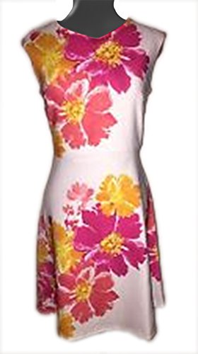 Sandra Darren Women's Bright Large Floral Print Dress, Fuschia/Coral