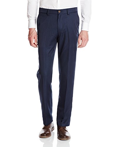 Haggar Men's Performance Micro Stria Straight Fit Plain Front Pant, Navy, 30x30