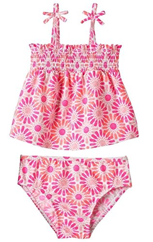 OshKosh Little Girls' UV Protection Smocked Flower Tankini Swimsuit, Pink
